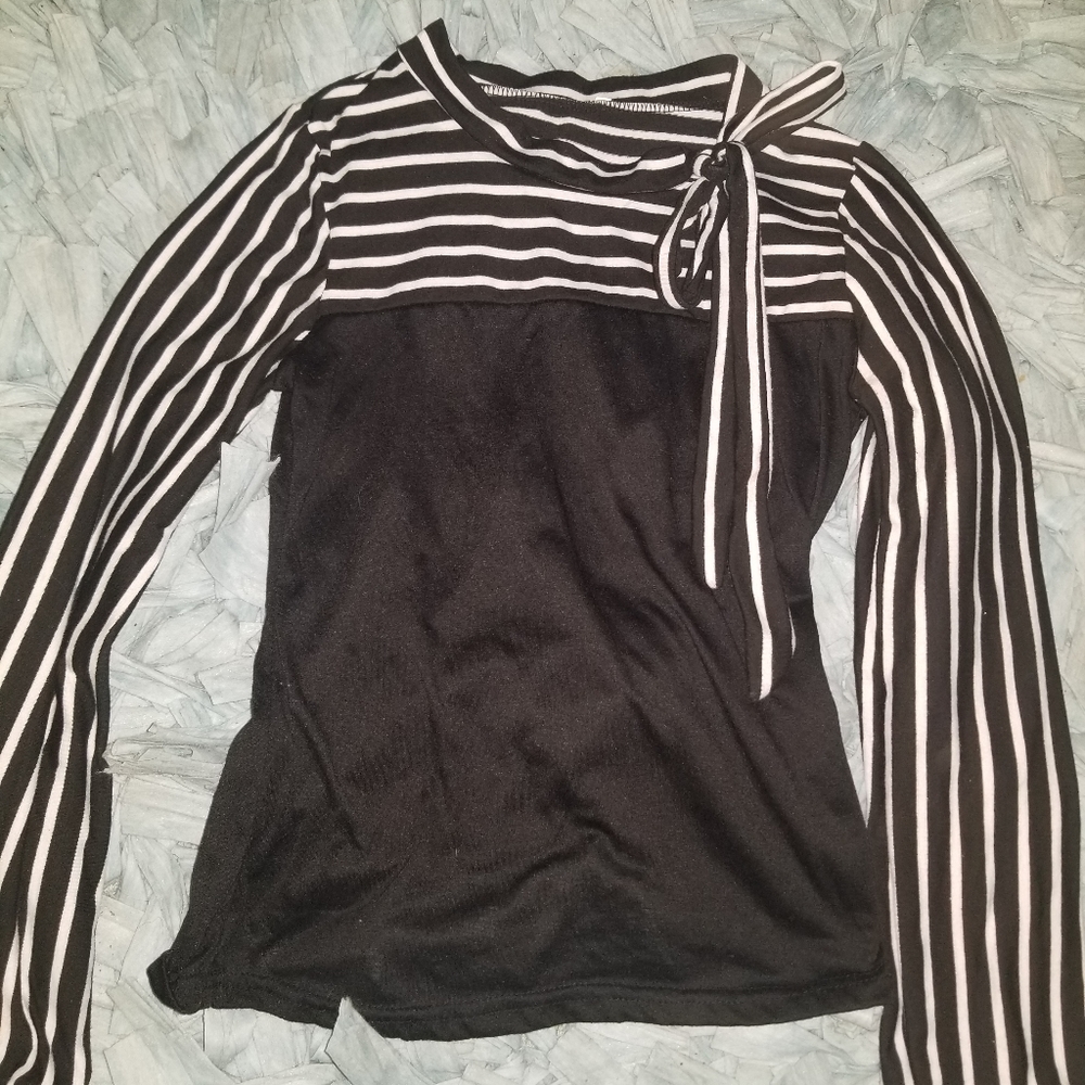 Striped Tie Neck T-shirt Blouse JXL - Picture 2 of 5